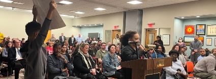 Speaker and audience at the November 16, 20223 2024 Budget Public Input Session