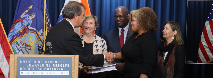 (L-R C.E. George Latimer, BOL Vice Chair Nancy Barr, Deputy C.E. Ken Jenkins, BOL Legislator Jewel Williams-Johnson, Deputy Director of Operations Emily Saltzman)