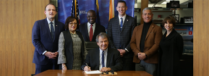 (L-R BOL Chair Vedat Gashi, Leg. Terry Clements, Dpty. C.E. Ken Jenkins, C.E. George Latimer, Leg. James Nolan, Leg. Colin Smith, Min. Leader Margaret Cunzio)