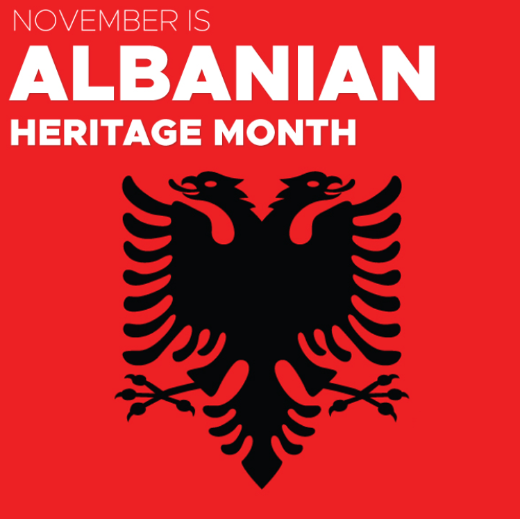 Albanian flag and text