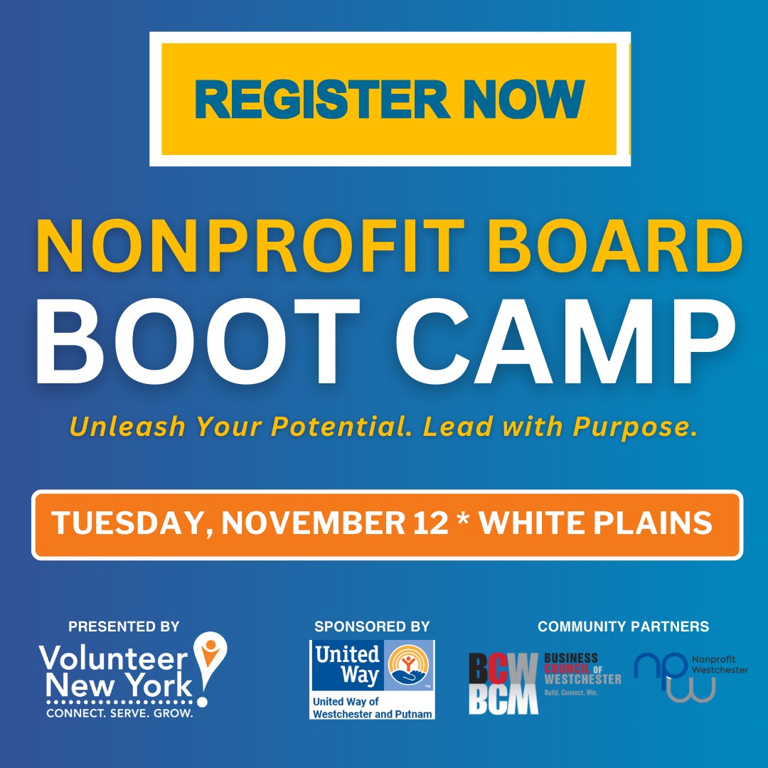 blue box with text about nonprofit board boot camp