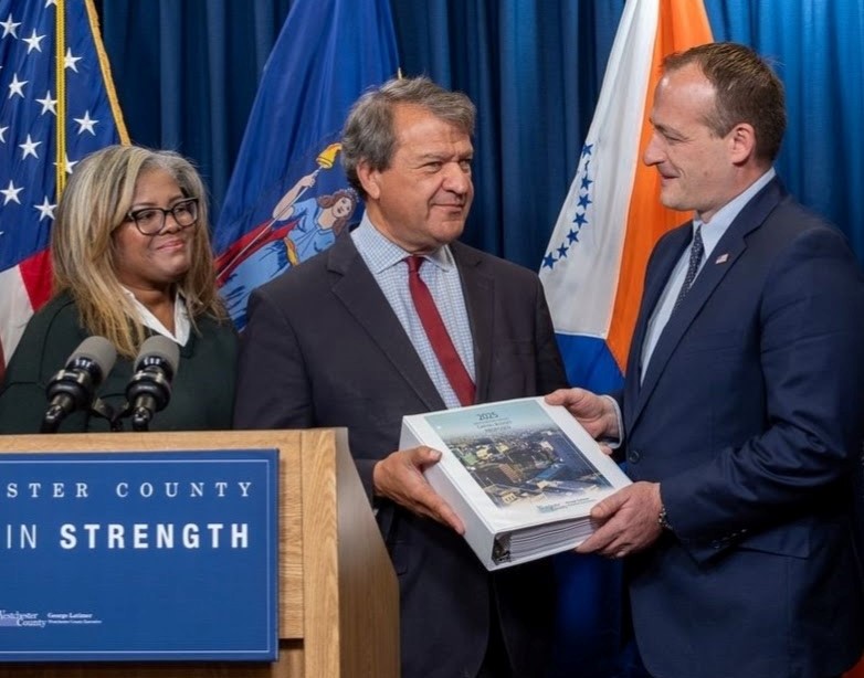 Picture of Jewel Williams Johnson, County Executive George Latimer and Board Chair Vedat Gashi